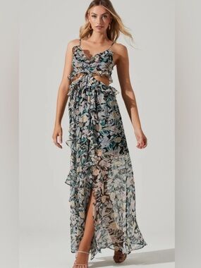 Astr the label maxi floral cutout dress black multi floral XS